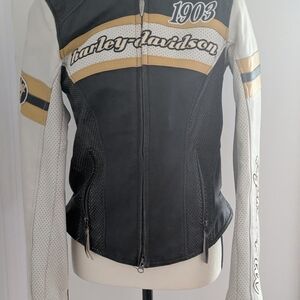 Harley-Davidson Women's Black and Cream Leather Jacket